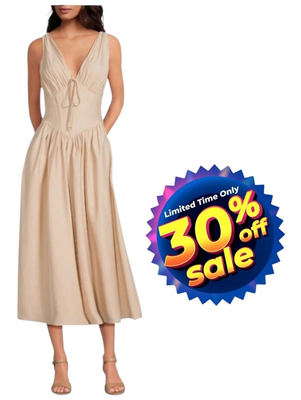 Gianni Bini Ulla V-Neck Sleeveless Drop Waist A-Line Midi Dress Sz 8 NWT